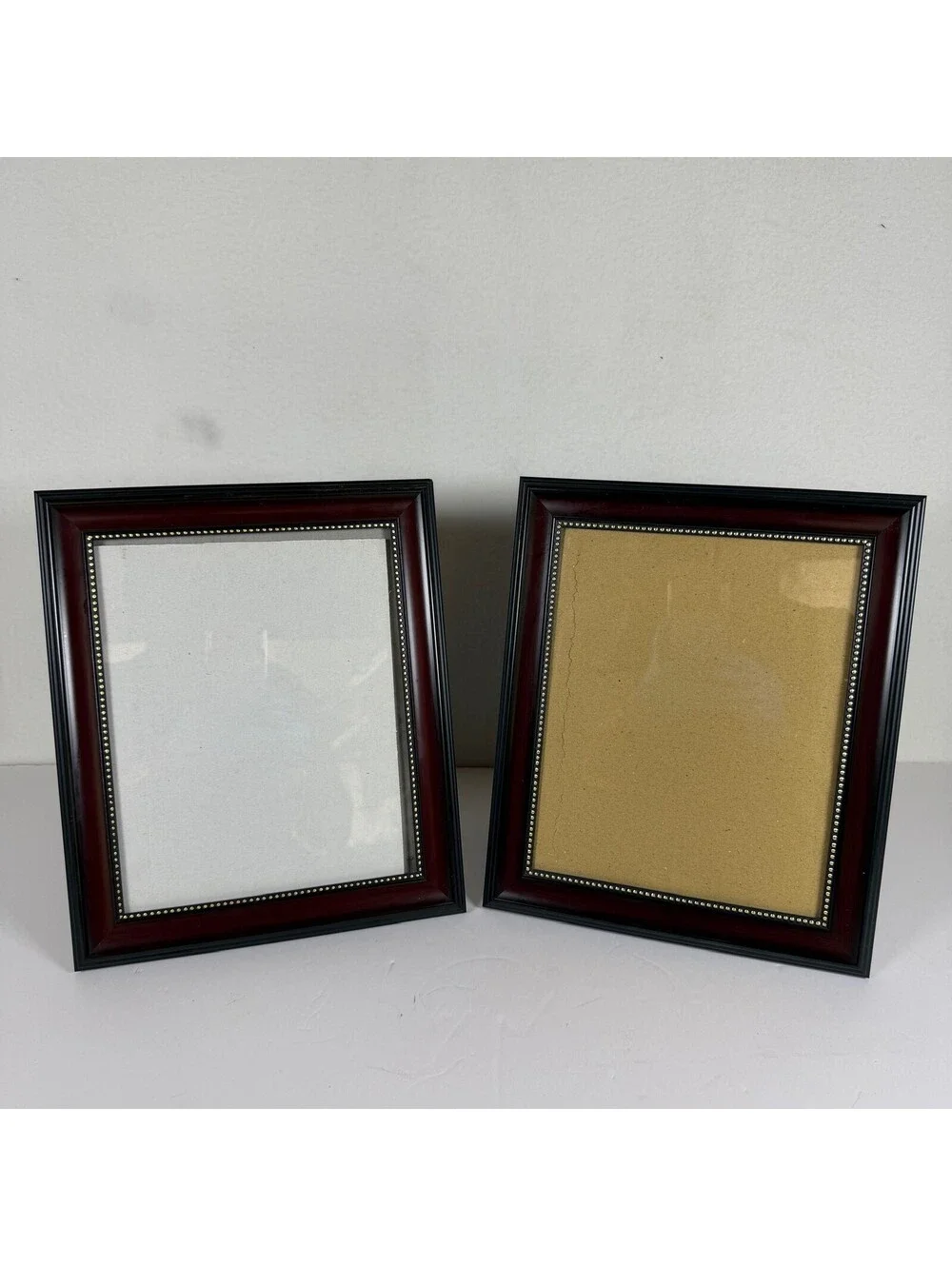 Set of 2 Dark Wood Tabletop Picture Frames Beaded Detail S-4